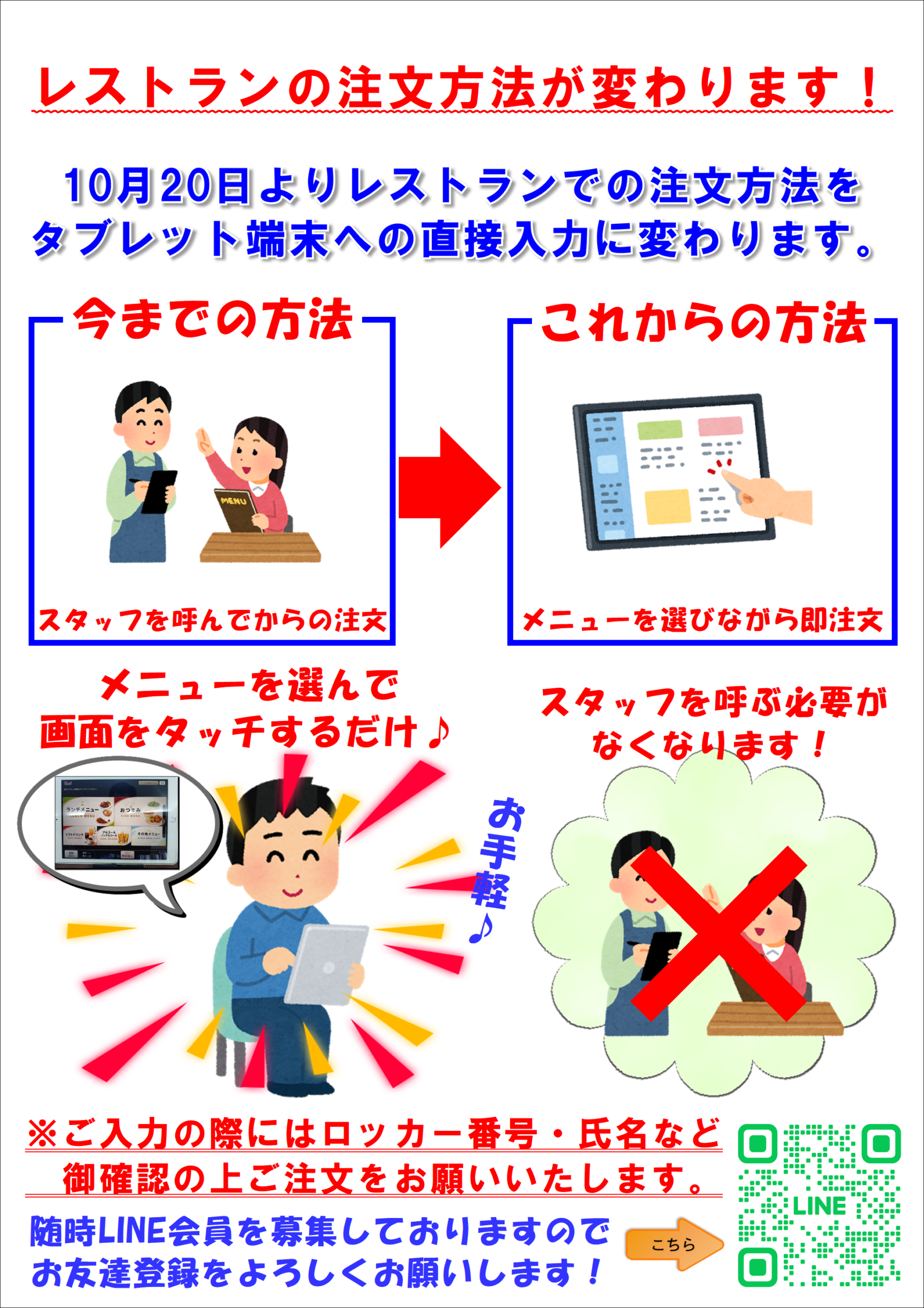レストランの注文方法が変わりました。